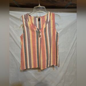 Emery Rose Striped Sleeveless Blouse with Button Detail